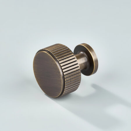 Solen Linear Knurled Brass Round Cabinet Knob - Antique Bronze