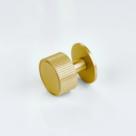 Arvex Linear Knurled Brass Cabinet Knob with Round Plate - Gold