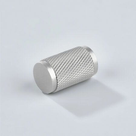 Polo Knurled Brass Cylinder Knob - Silver