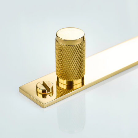 Polo Knurled Brass Cylinder Knob With Backplate - Polished Brass (Lacquered)