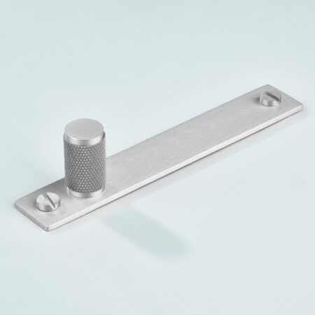 Polo Knurled Brass Cylinder Knob With Backplate - Silver