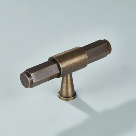 Torq Hexagonal Solid Brass Cabinet T-Knob - Antique Bronze