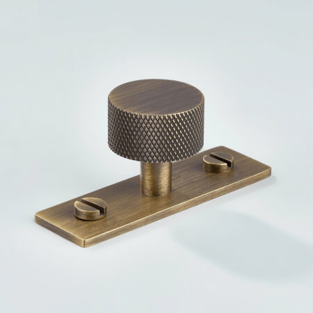 Leib Knurled Brass Cabinet Knob With Backplate - Antique Bronze