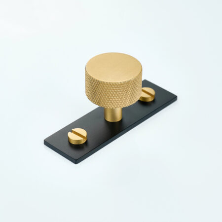 Leib Knurled Brass Cabinet Knob With Backplate - Gold and Black