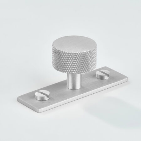 Leib Knurled Brass Cabinet Knob With Backplate - Silver