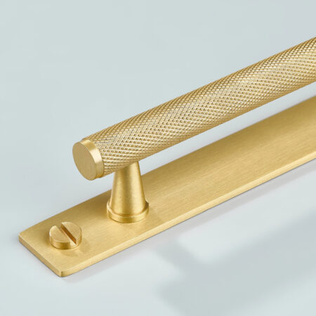 Doyen Knurled Brass Cabinet Handle With Backplate - Gold