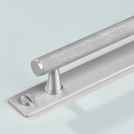 Doyen Knurled Brass Cabinet Handle With Backplate - Silver