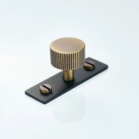 Keld Linear Knurled Brass Cabinet Knob With Backplate - Antique Bronze and Black