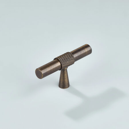 Vintage Knurled Brass Cabinet T-Knob - Antique Bronze