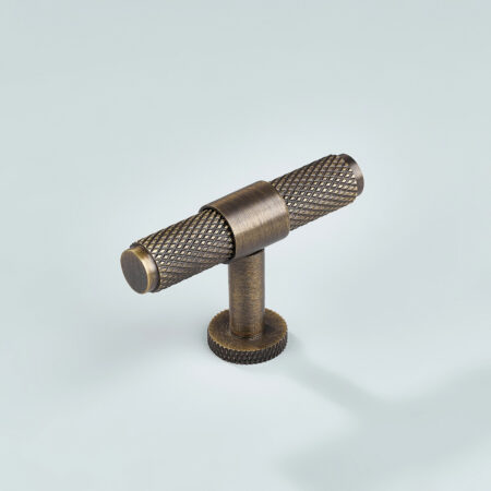 Riven Knurled Brass Cabinet T-Knob - Antique Bronze