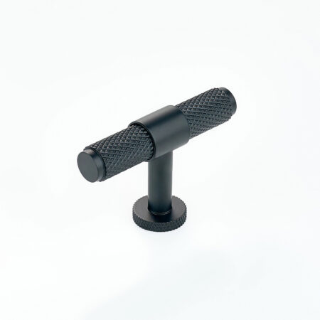 Riven Knurled Brass Cabinet T-Knob - Black