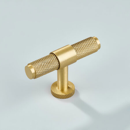 Riven Knurled Brass Cabinet T-Knob - Gold