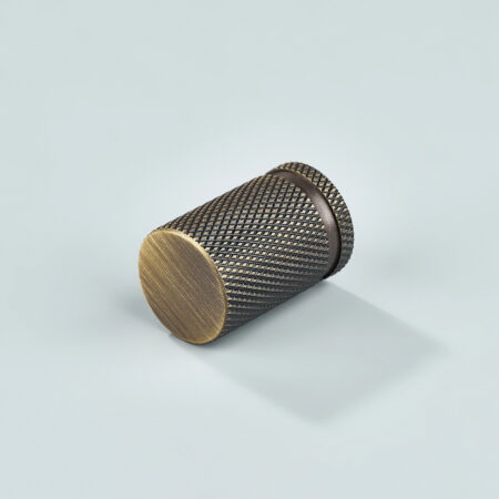 Riven Knurled Brass Cylinder Knob - Antique Bronze