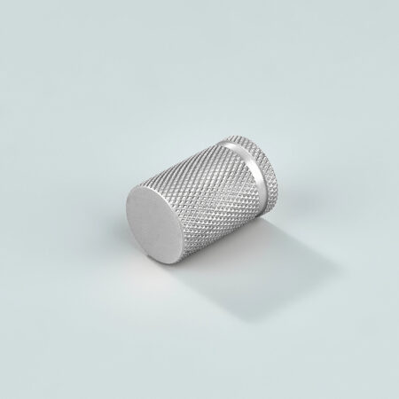 Riven Knurled Brass Cylinder Knob - Silver