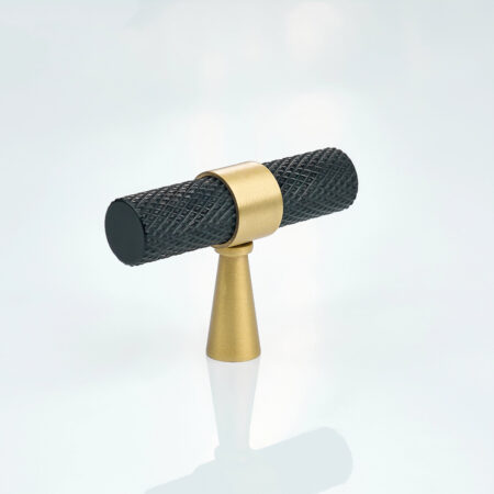 Sten Knurled Brass Cabinet T-Knob - Black and Gold