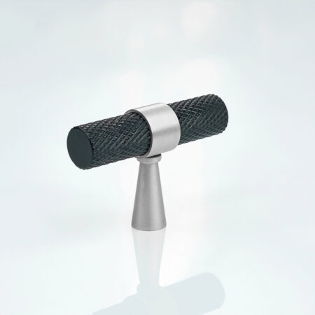 Sten Knurled Brass Cabinet T-Knob - Black and Silver