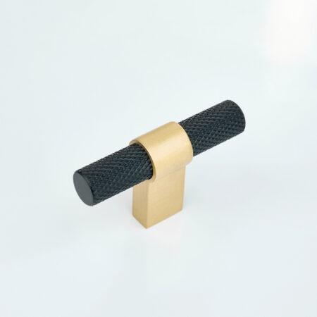 Varo Knurled Brass Cabinet T-Knob - Black and Gold