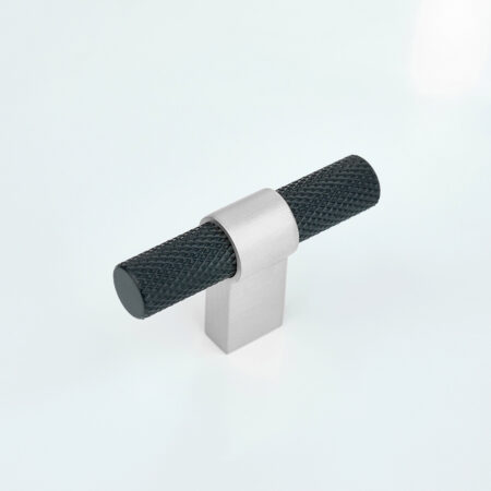 Varo Knurled Brass Cabinet T-Knob - Black and Silver