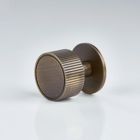 Arvex Linear Knurled Brass Cabinet Knob with Round Plate - Antique Bronze